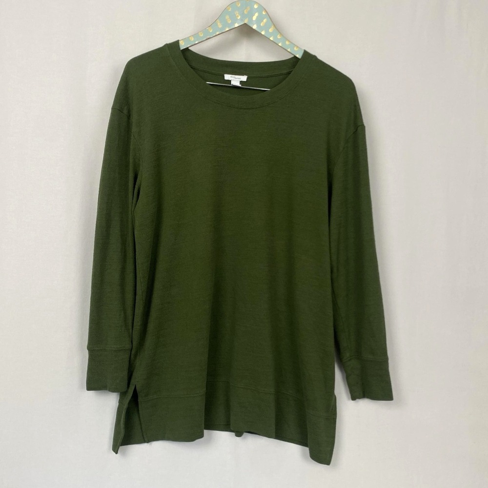 Daily Ritual Cozy Knit Crewneck Long Sleeve Tunic Top L Olive Army Green Minimal